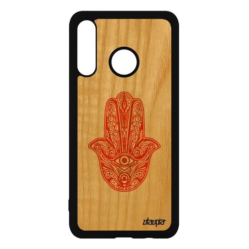 Coque Antichoc Huawei P30 Lite En Bois Silicone Main De Fatma Rigide Orange Il