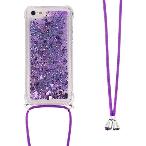 Collier Coque Pour Iphone 8 Plus Iphone 7 Plusglitter Paillette Brillante Quicksands Liquide Transparente Silicone Tpu Case Housse Avec Cordon Collier Tour De Cou Pour Iphone 8 Plusgs Purple Heart