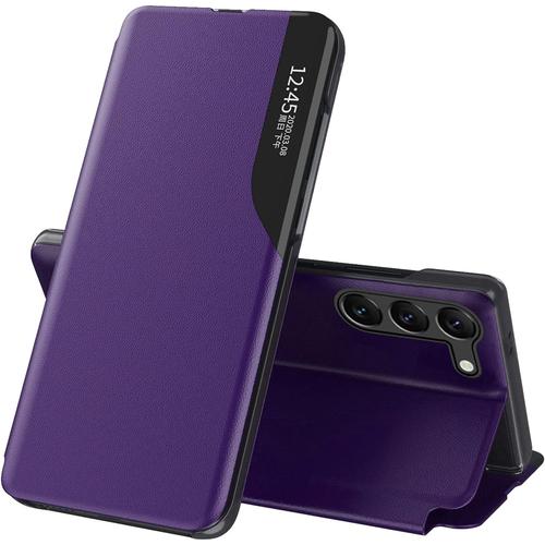 Coque Pour Samsung Galaxy S23 5g Cuir Clear View Fine Étui À Rabat Étui Housse Galaxy S23 Coque 360 Antichoc Anti-Rayure Flip Folio Béquille Stand Support Coque Pour Samsung S23 Cover Case Violet