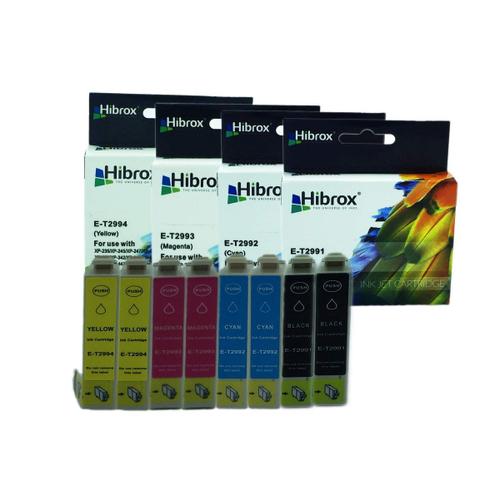 8 Pack Hibrox Compatible Inkjet Cartridge Epson 2x T2991 Black 2x T2992 Cyan 2x T2993 Magenta 2x T2994 Yellow For Epson EXPRESSION HOME XP 235 XP 245 XP 247 XP 332 XP 335 XP 342 XP 345 XP 432 XP 435