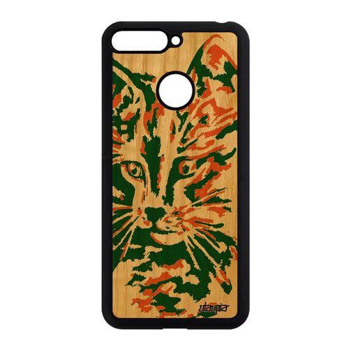 Coque Silicone Honor 7a Bois Chat Peinture Dessin Fantaisie Mignon Bumper Vert A