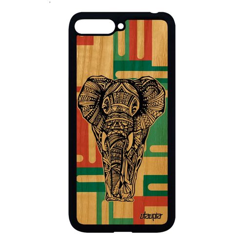 Coque Huawei Y6 2018 Bois Silicone Elephant Geometrique Swag Vert Housse Carré A