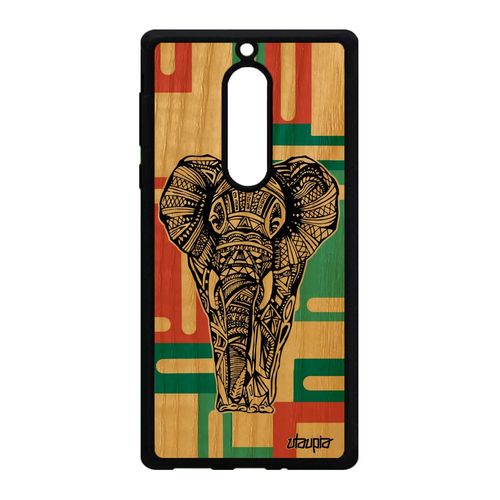 Coque Pour Nokia 5 Bois Silicone Elephant Azteque Tribal Portable Ethnique Vert