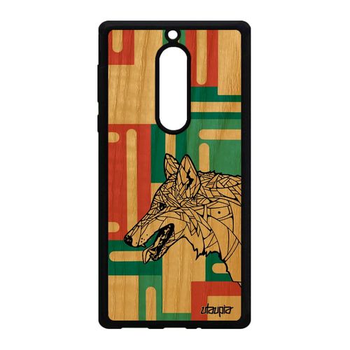 Coque Bois Pour Nokia 5 Silicone Loup Tribal Geometrique Chien Vert Ethnique 4g