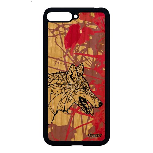 Coque Bois Pour Huawei Y6 2018 Silicone Loup Pas Cher Souple Ethnique Case Rose