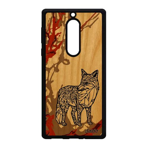 Coque Nokia 5 Bois Silicone Renard Ta-1053 Art Jolie Dessin Rigide Tribal Marron