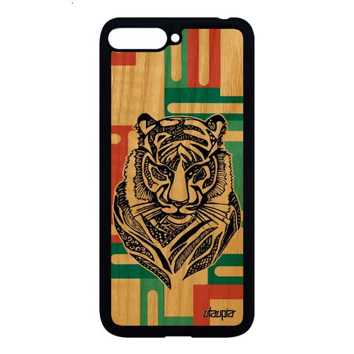 Coque Tigre Y6 2018 En Bois Silicone Cadeau De Noel Rigide Vert Fauve Tpu Huawei Y6 2018