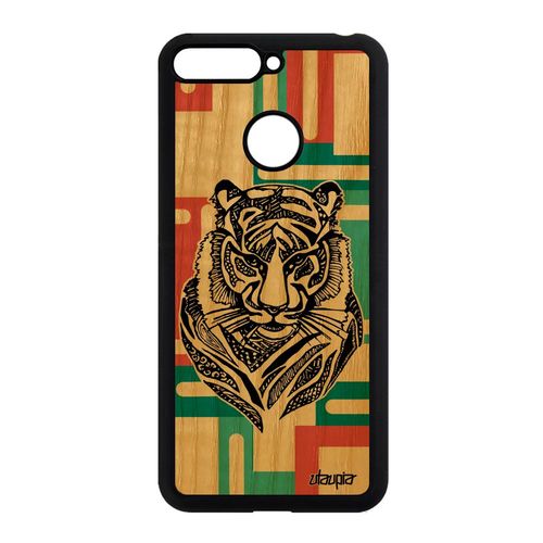 Coque Pour Honor 7a Bois Silicone Tigre Tribal Vert Sauvage Rigide Carré Femme A