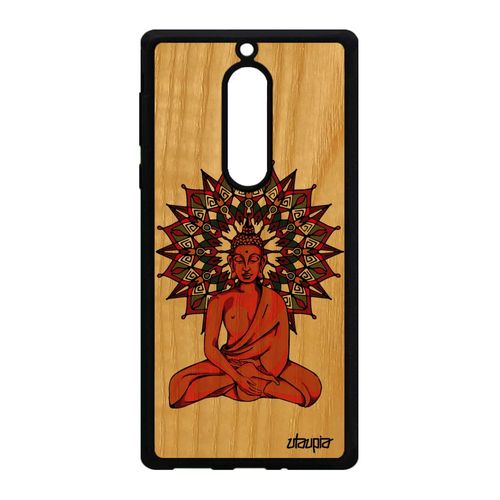 Coque Nokia 5 Bois Silicone Bouddha Hindou Tibet Rosace Marron Sagesse Image De