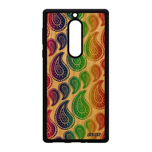 Coque Nokia 5 En Bois Silicone Motif Cachemire Rigide Imprimé Coloré Solide Vert