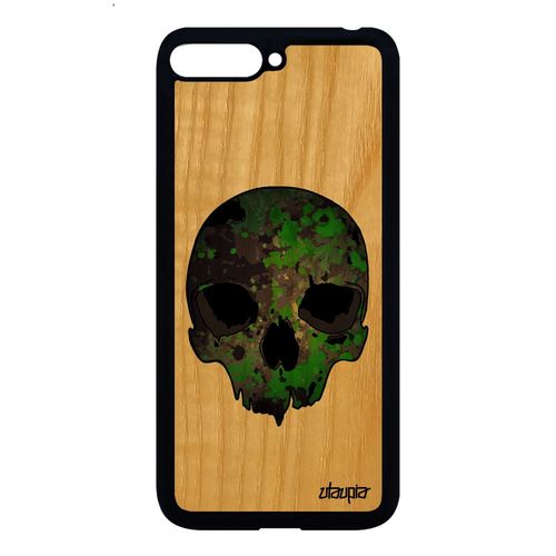 Coque Huawei Y6 2018 Bois Silicone Tete De Mort Homme Militaire Vert Punk Army A
