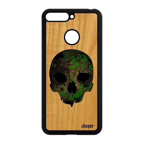 Coque Pour Honor 7a En Bois Et Silicone Tete De Mort Vert Smartphone Crane Graff