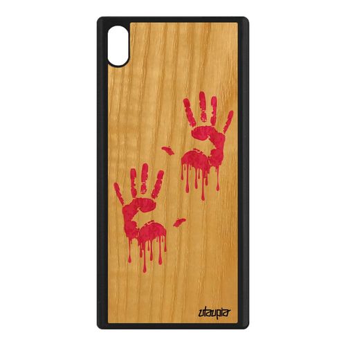 Coque Sony Xperia Xa1 Ultra Bois Silicone Empreinte Main Smartphone Dessin Rose