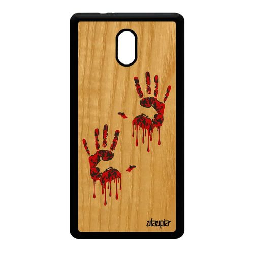 Coque Silicone Nokia 3 Bois Veritable Empreinte Main Rigide Rouge Trace De Gel A