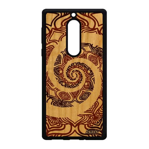 Coque Bois Nokia 5 Silicone Mandala Rosace Etui Floral Marron Effet 3d Tpu Jolie