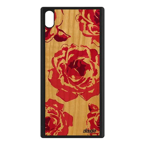 Coque Pour Sony Xperia Xa1 Ultra Bois Silicone Rose Fleur Amour Tatouage Rigide