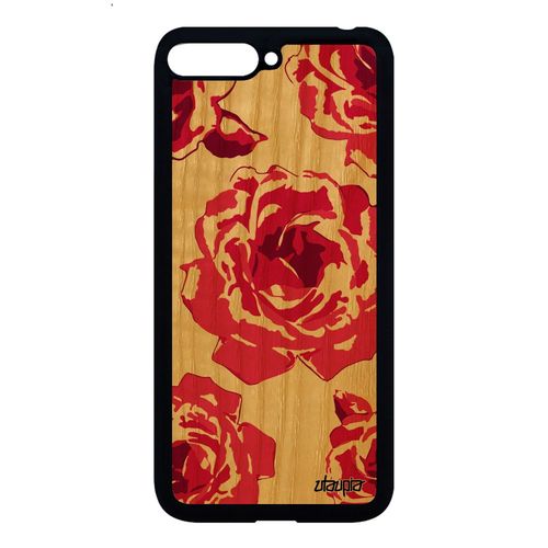 Coque En Bois Silicone Rose Fleur Pour Huawei Y6 2018 Portable Floral Tpu Rose A