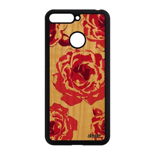 Coque Honor 7a Bois Silicone Rose Fleur Case Portable Tatouage Mobile Love Rose