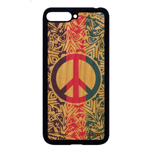 Coque Bois Huawei Y6 2018 Silicone Peace And Love Paix Et Amour Case Swag Rose A