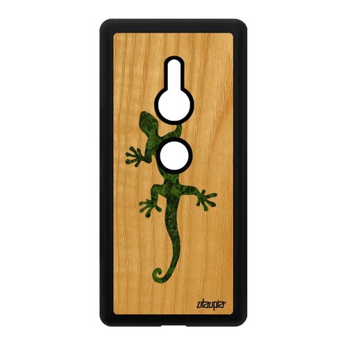 Coque En Bois Salamandre Pour Sony Xperia Xz2 Silicone Fantaisie Femme Case Vert