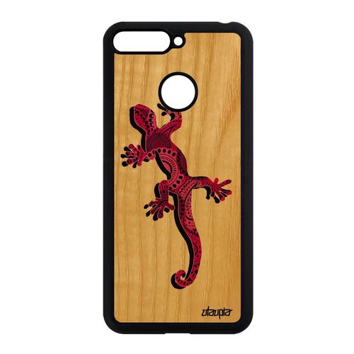 Coque Silicone Honor 7a En Bois Salamandre Bumper Azteque Rigide Case Rose Motif