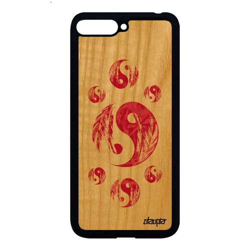 Coque Huawei Y6 2018 Bois Silicone Yin Et Yang Bicolore Imprimé Rose Image Asie