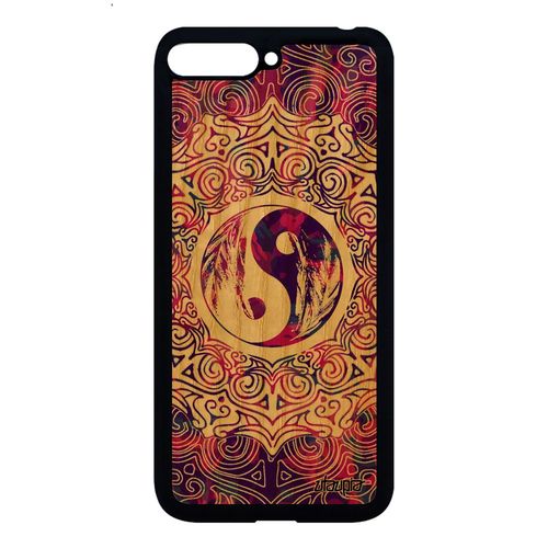 Coque Y6 2018 Bois Silicone Yin Et Yang Femme Coloré Rosace Rose Peinture Huawei Y6 2018