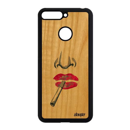 Coque Bois Honor 7a Silicone Portrait Rose 4g Telephone Femme Unique Original De
