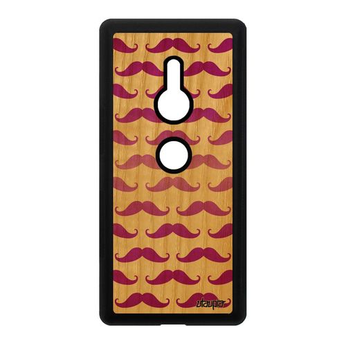 Coque Bois Silicone Pour Sony Xperia Xz2 Moustache Telephone Rose Antichoc Cover