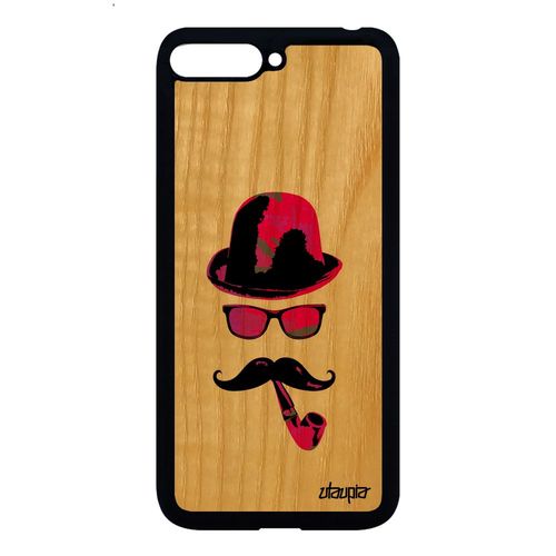 Coque Silicone Y6 2018 Bois Monsieur Moustache Rose Homme De Protection A Huawei Y6 2018