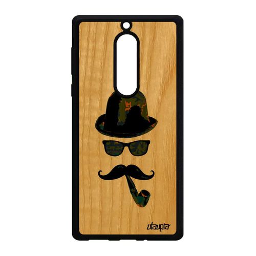 Coque Silicone Pour Nokia 5 En Bois Homme Moustache Art Monsieur Street Art Vert
