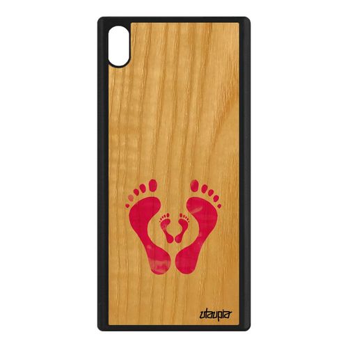 Coque En Bois Sony Xperia Xa1 Ultra Silicone Trace De Pas Souple Telephone Rose