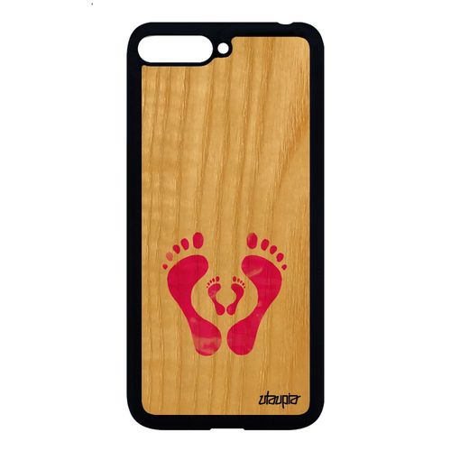 Coque Y6 2018 Bois Silicone Trace De Pas Famille Rose Femme 4g Bebe Amour Huawei Y6 2018
