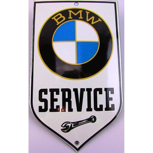 Mini Plaque Emaillée Bmw Service Doré Ancien Logo 15x9cm Tole Email