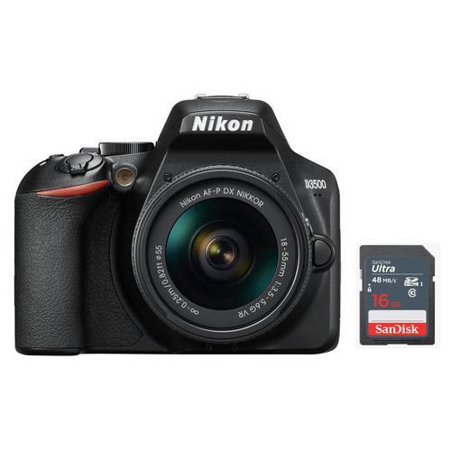 NIKON D3500 reflex 24.2 mpix + objectif KIT AF-P 18-55mm F3.5-5.6G VR + Sac + SD 16Go