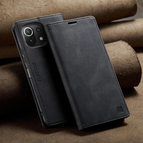 Couvercle De Botier Étui Portefeuille For Xiaomi 11 Lite Rétro En Cuir De Vachette Véritable Folio Portefeuille À Rabat Magnétique Mince Étui De Téléphone Porte Cartes Anti Chute Protection Complè