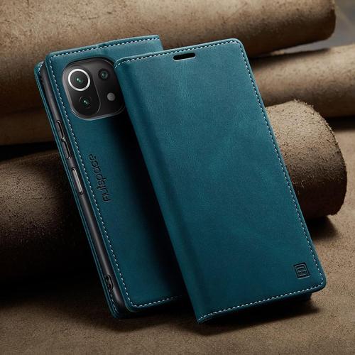 Couvercle De Botier Étui Portefeuille For Xiaomi 11 Lite Rétro En Cuir De Vachette Véritable Folio Portefeuille À Rabat Magnétique Mince Étui De Téléphone Porte Cartes Anti Chute Protection Complè