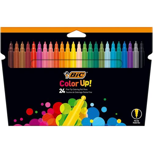 Bic Feutres De Coloriage À Pointe Fine - Couleurs Assorties, Etui Carton De 24