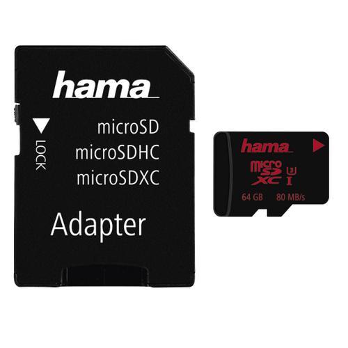 Hama - Carte mémoire flash (adaptateur microSDXC vers SD inclus(e)) - 64 Go - UHS Class 3 - microSDXC UHS-I