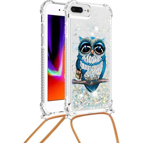 Liquide Paillettes Coque Pour Iphone 6s Plus/7 Plus/8 Plus Coques Pop Magnifique Doux Tpu Cordon Coque Étincelle Protection Arrière Silicone Coque Antichoc Mignon Transparente Couverture Pour-Hibou