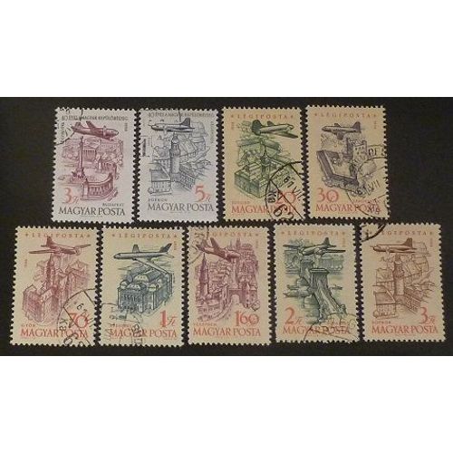 Hongrie Poste Aérienne Oblitéré Y Et T N° 213 Et + Lot De 9 Timbres De 1957-58 Avions Et Villes