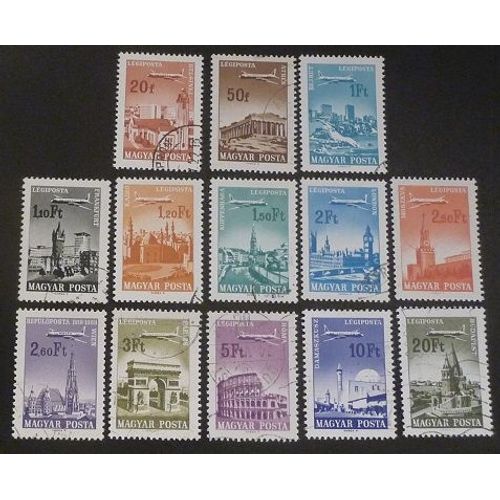 Hongrie Poste Aérienne Oblitéré Y Et T N° 279 À 291 Lot De 13 Timbres De 1966-68 Avions Et Villes (Série Complète)