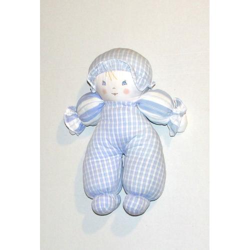 Doudou Lutin Poupée De Chiffon A Carreaux Bleu Peluche Grelot Nounours 25 Cm