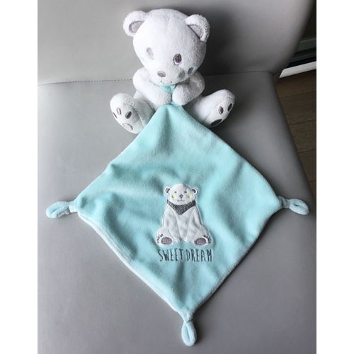 Doudou Ours Blanc Mouchoir Bleu Sweet Dream Simba