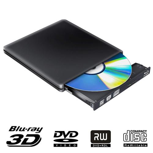 Lecteur DVD Blu Ray externe Lecteur CD DVD Blu Ray 3D, USB 3.0 et Type-C  Lecteur Blu-ray portable optique mince