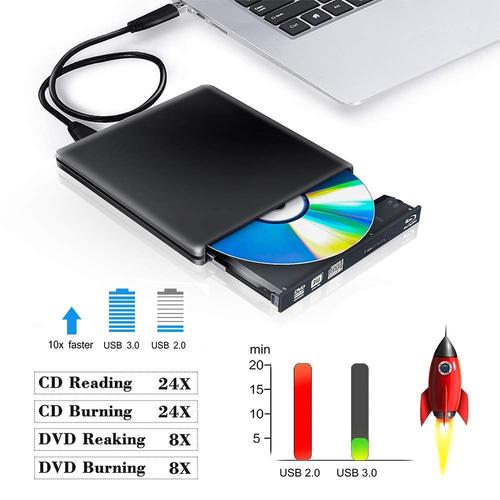 USB 3.0 Graveur Lecteur DVD Externe Blu Ray 4K 3D, Portable Ultra