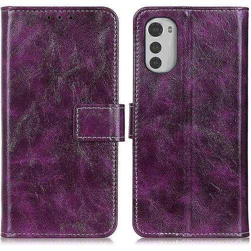 Phone Flip Case Compatible Avec Motorola Moto E32 4g Retro Crazy Horse Texturé Portefeuille Protection De Téléphone Étui En Cuir Flip Cuir Étui En Cuir Carte Slot Téléphone Compatible Avec Motorola Mo