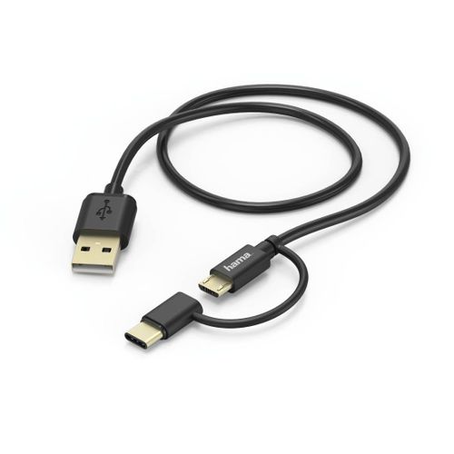 CABLE MICRO-USB+ADAPT USB-C 1M NOIR