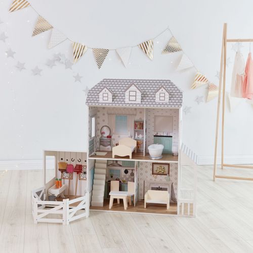 Maison De Poupée 30 Cm Ferme De Rêve Blanc Grise Blanche Teamson Kids Td-12901a