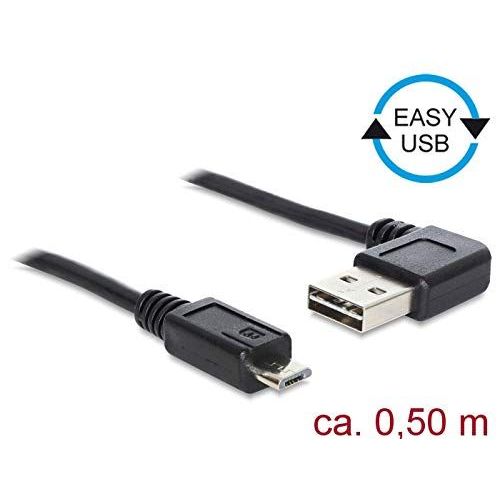 Delock Easy - Câble USB - USB (M) à angle gauche/droit, réversible pour Micro-USB de type B (M) droit - USB 2.0 - 50 cm - noir